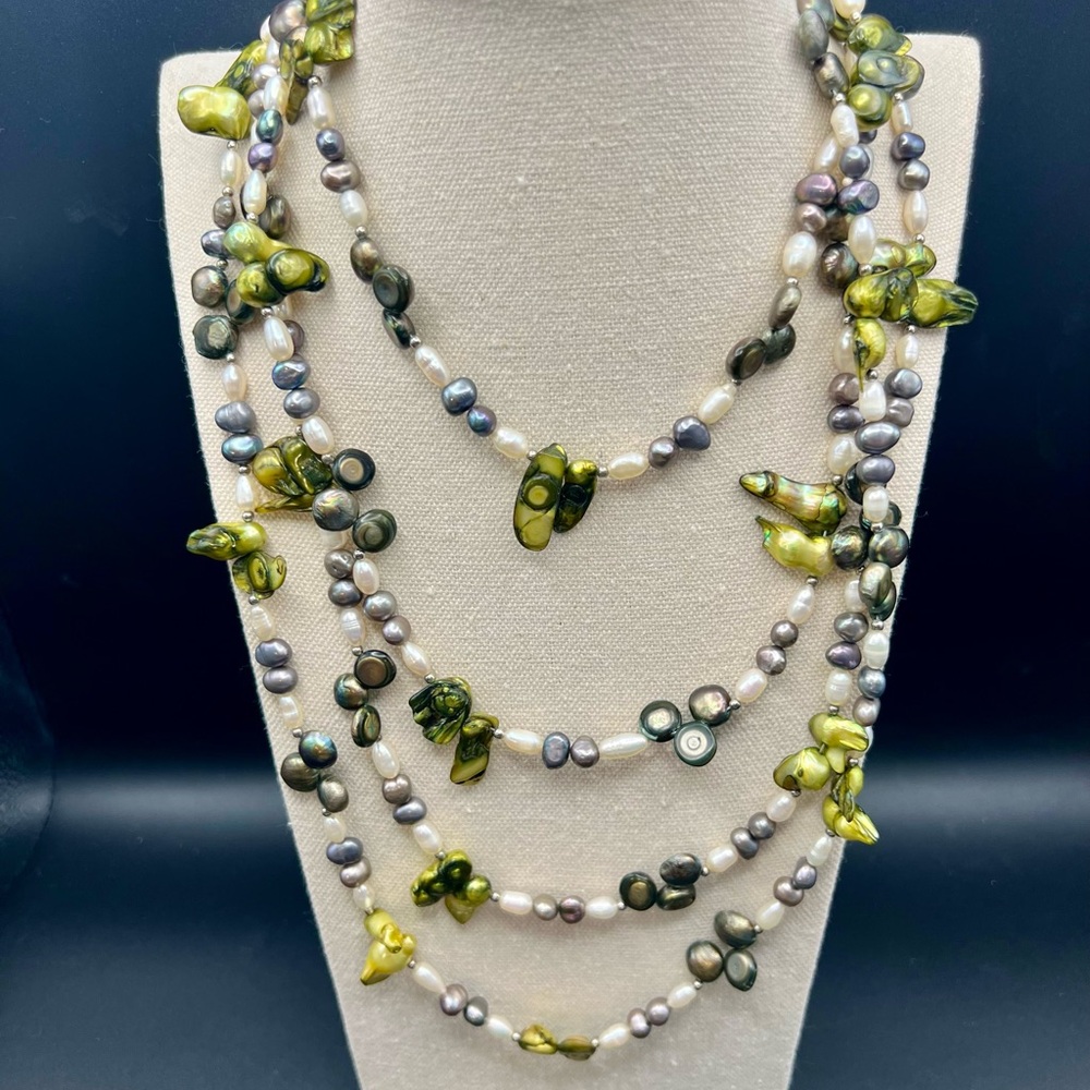Hand Strung Cultured And Blistered Pearl Extra Long Strand Necklace, 84 Inches